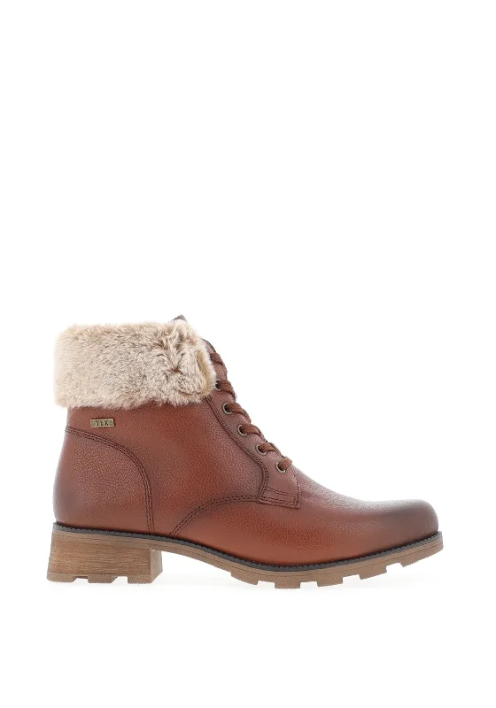 women's knee-high bootsCaprice Leather Faux Fur Trimmed Boots, Cognac