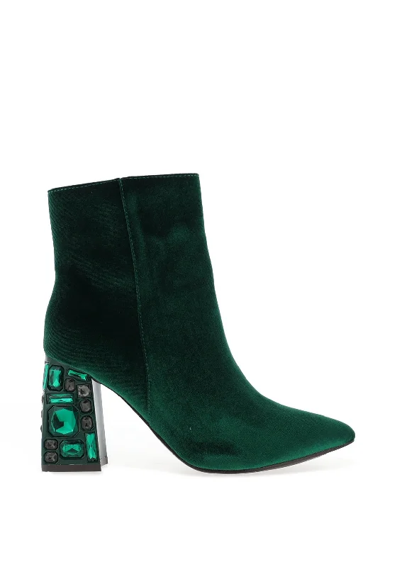 women's hiking bootsMenbur Velvet Diamante Heeled Boots, Emerald Green