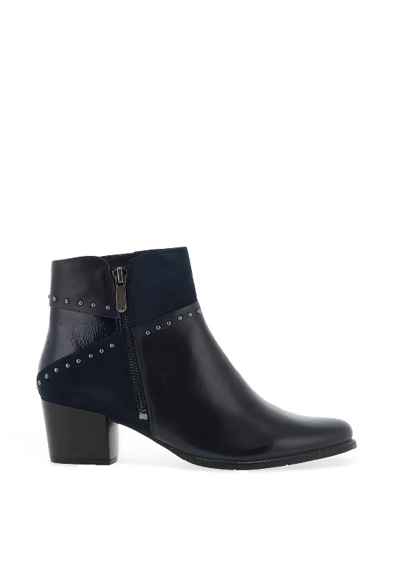 women's boots from ItalyRegarde Le Ciel Isabel Mixed Leather Stud Heeled Boots, Navy