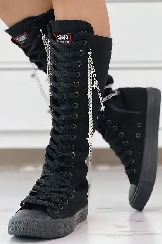 women's over-the-knee bootsSolid Color Cool Strappy Boots Without Chain