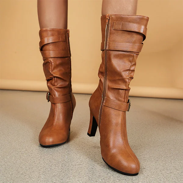 women's platform bootsSolid Color Modern Buckled Boots