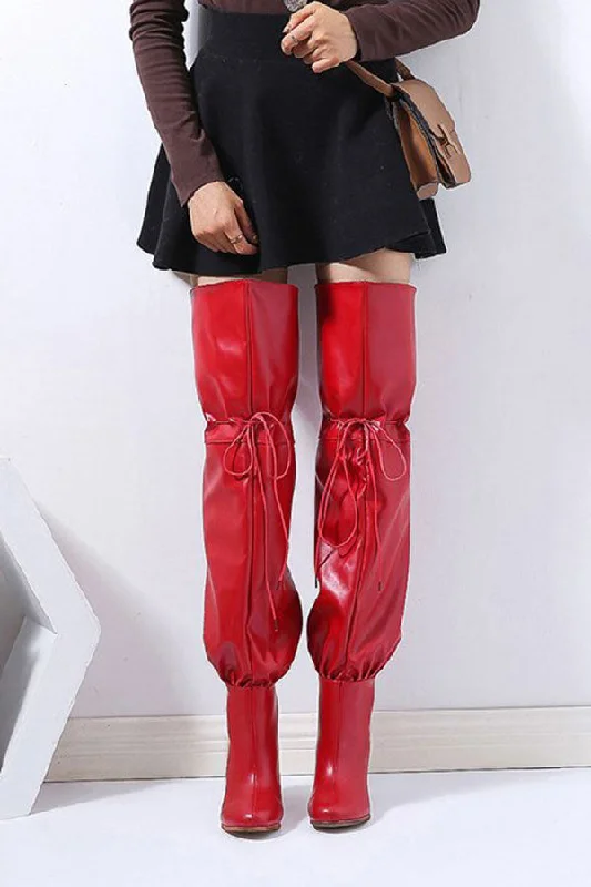 women's heeled bootsSolid Color Pretty Lace-Up Block Boots