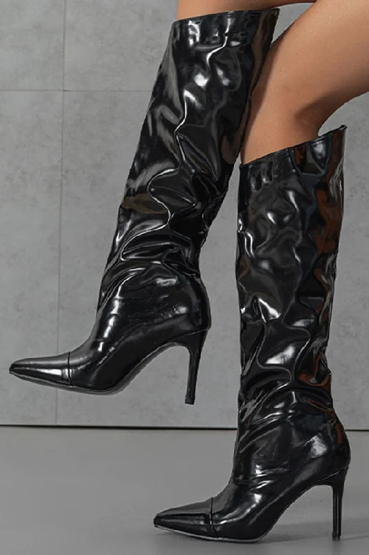 women's fashion bootsSolid Color Patent Leather Elegant Irregular Boots