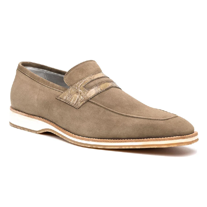 Men's loafers with a rubber sole for durability11-020-TPE MEO 3 Sueded Goatskin Penny Loafer, Taupe