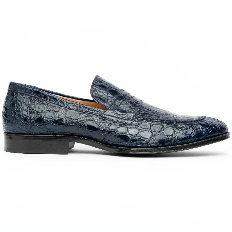 Suede men's loafers for a soft and luxurious feel11-201-NVY ROMA Crocodile Penny Loafer, Navy