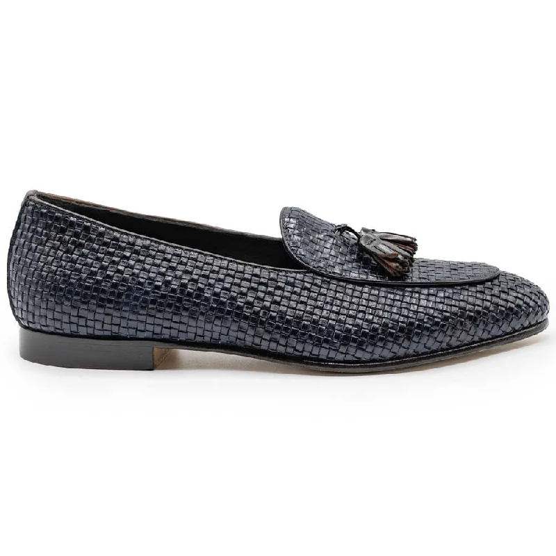 Men's loafers with a memory foam insole15-216-NVY TINO Calfskin Woven Tassel Loafer, Navy