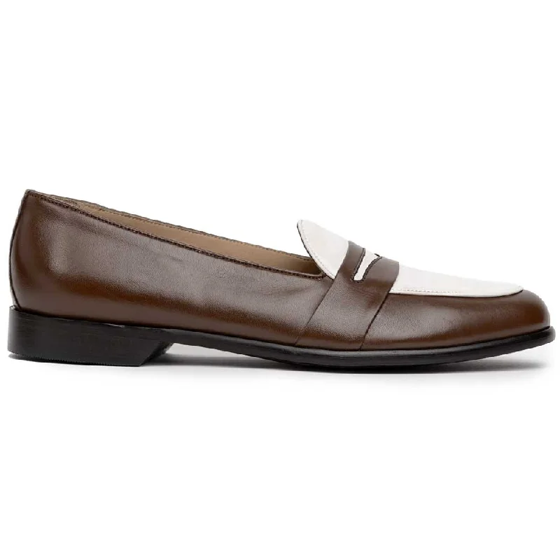 Men's loafers with a moc - toe design15-300-CRM ALBA Calfskin Penny Loafer, Camel/Cream