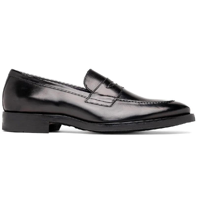 Men's loafers with a removable insole for cleaning15-400-BLK ROMA Hand Burnished Calfskin Penny Loafer Black