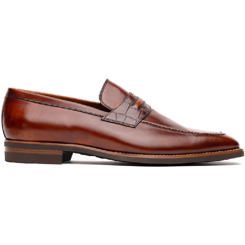 Men's loafers with a decorative buckle15-703-CGN MEO Hand Burnished Loafers Cognac