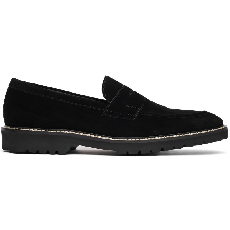 Men's loafers with a stretchy side panel for a better fit16-657-BLK ROMA Italian Suede Penny Loafers Black