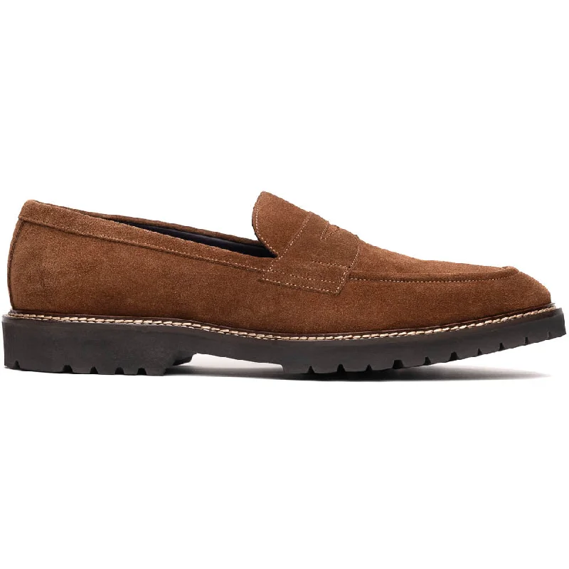 Men's loafers with a leather lacing system16-657-TOB ROMA Italian Suede Penny Loafers Tobacco