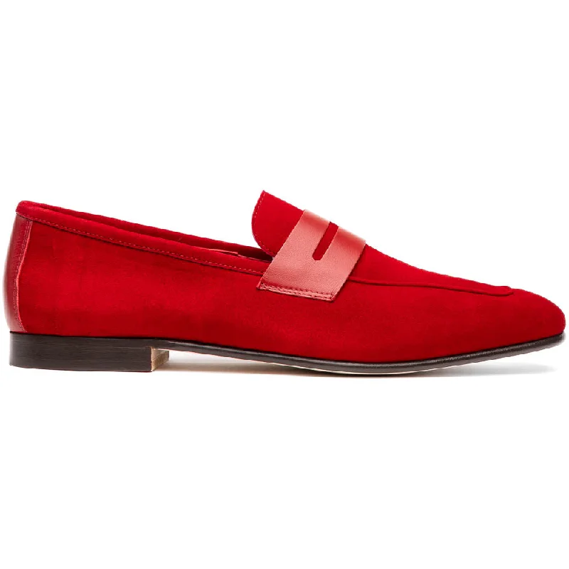 Men's loafers with a low - heeled design16-672-RED Tippa Suede & Calfskin Penny Loafers Red