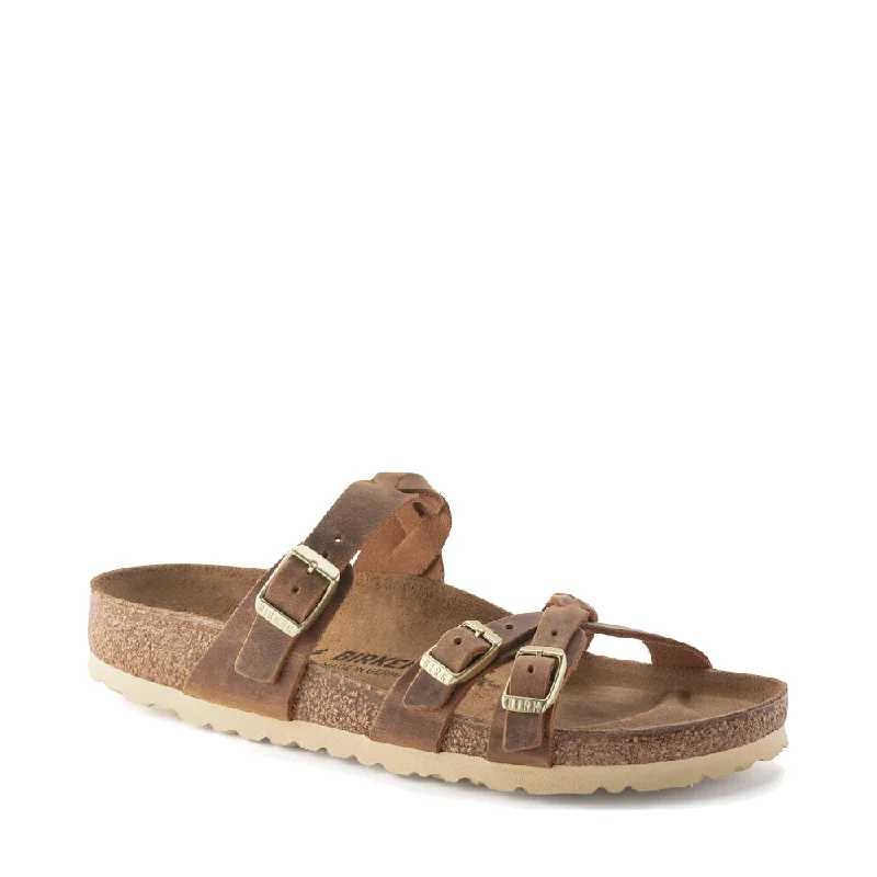 Men's sandals with a durable outer soleBirkenstock Women's Franca Braid Oiled Leather Sandal in Cognac