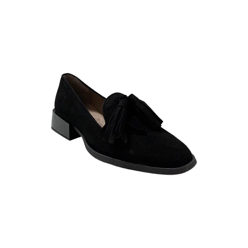 Men's loafers with a pointed toe for a stylish appearanceC6801 Black Suede Flat