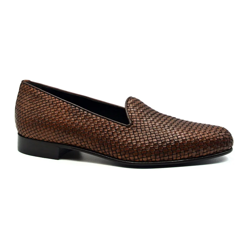 Men's loafers with a perforated leather upper for ventilation15-211-CGN CESTINO Calfskin Basketweave Slip On, Cognac