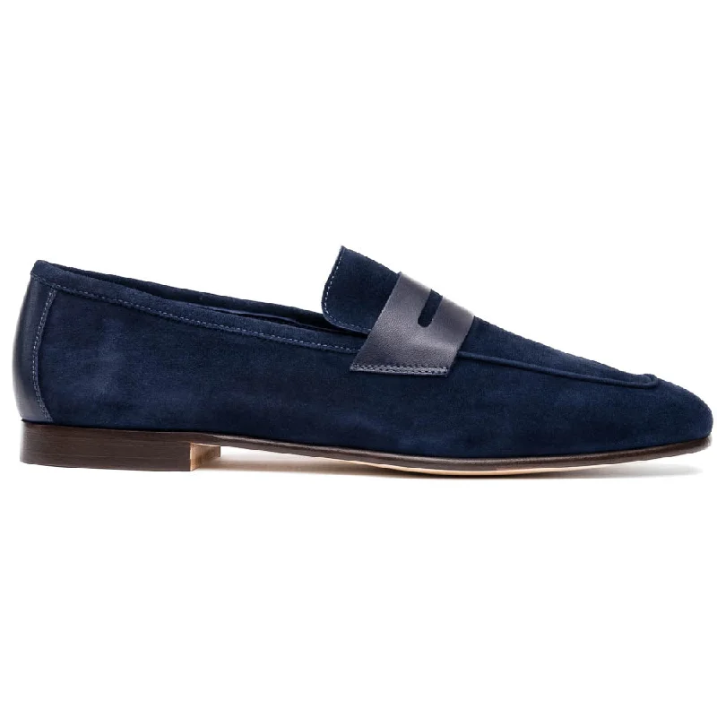 Suede men's loafers for a soft and luxurious feel16-672-NVY Tippa Suede & Calfskin Penny Loafers Navy