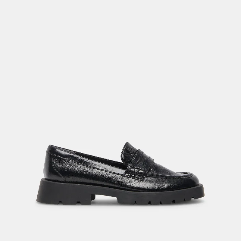 Men's loafers with a leather lining for comfortELIAS FLATS ONYX CRINKLE PATENT - re:vita