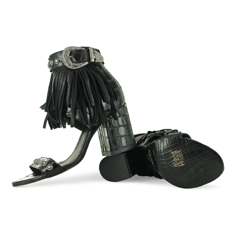 Men's sandals with a wide strap for supportFK567A4 - Black Moc Croc Fringe