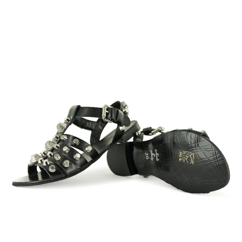 Men's sandals with a leather lining for comfortFLATX9 - Silver Gladiator Rockstud