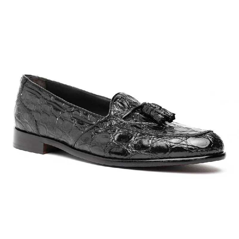 Men's loafers with a rubber sole for durability11-582-BLK FRANCO Crocodile Tassel Loafer, Black