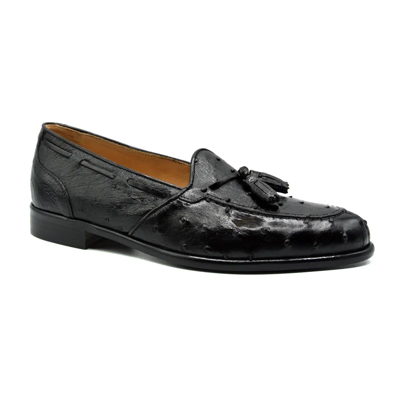 Men's leather loafers with a penny slot13-581-BLK FRANCO Ostrich Tassel Loafer, Black