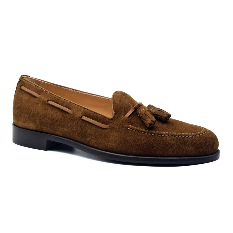 Men's loafers with a cushioned footbed16-583-TAB FRANCO Suede Calfskin Tassel Loafer, Tobacco