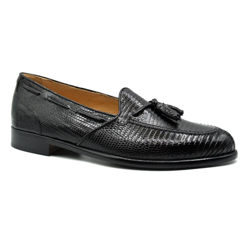 Men's leather loafers with a penny slot14-580-BLK FRANCO Teju Lizard Tassel Loafer, Black