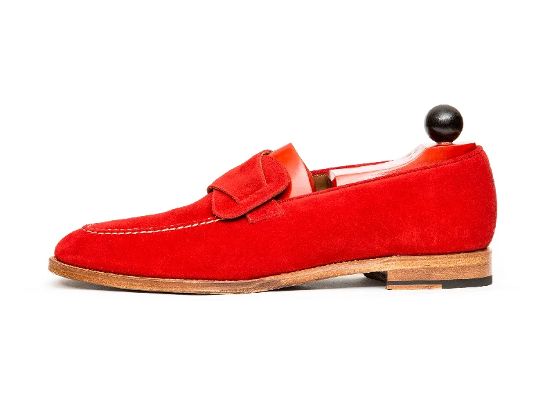 Men's loafers with a stretchy side panel for a better fitHawthorne - MTO - Red Suede - TMG Last - Natural Single Leather Sole