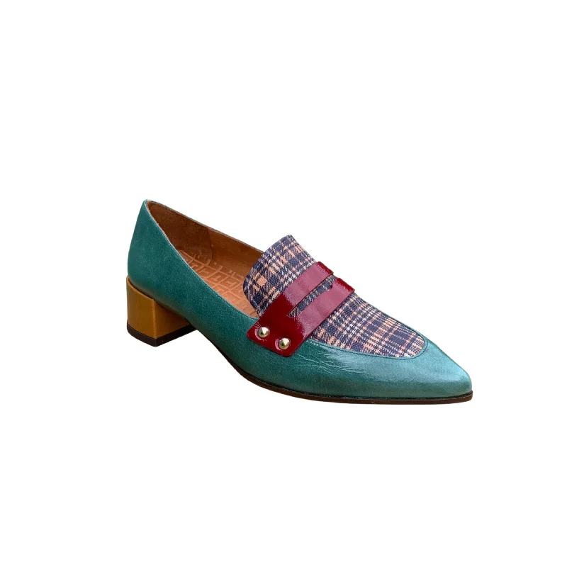 Men's loafers with a pointed toe for a stylish appearanceJEY Dark Green With Scotch Print