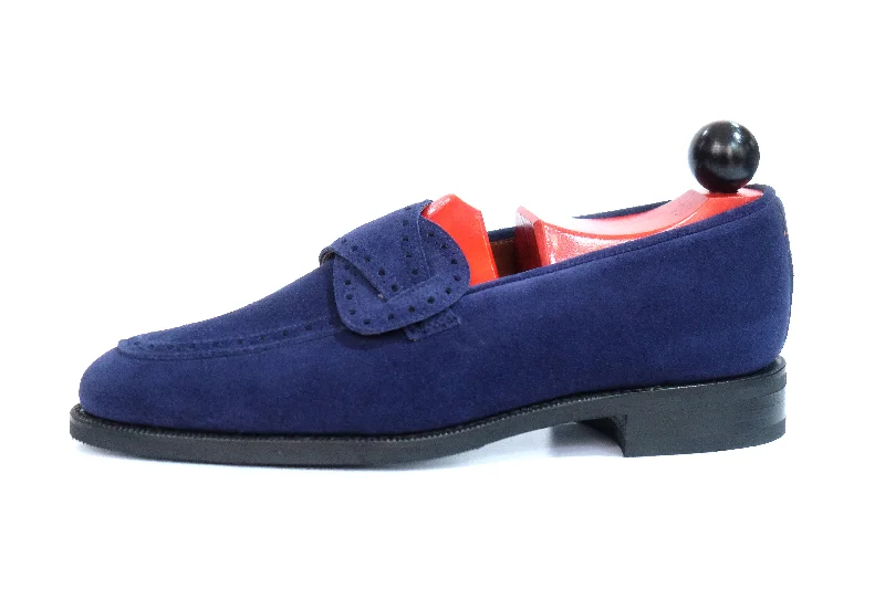 Men's loafers with a leather lining for comfortKennewick - MTO - Dark Blue Suede - TMG Last - Single City Rubber Sole