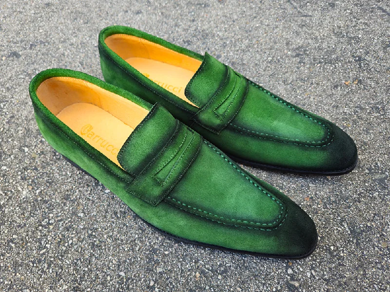 Men's loafers with a perforated leather upper for ventilationBurnished Suede Penny Loafer