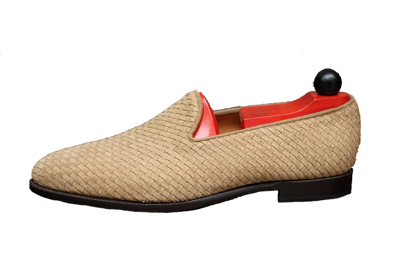 Men's loafers with a cushioned footbedLaurelhurst II - MTO - Braided Beige Suede - TMG Last - Single Leather Sole