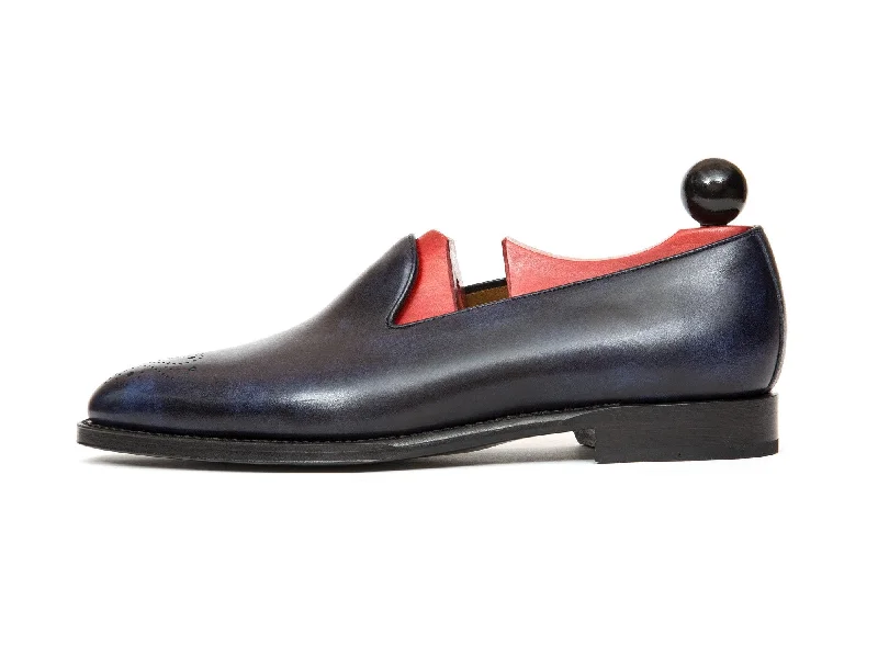 Men's loafers with a low - heeled designLaurelhurst - MTO - Navy Museum Calf - TMG Last - Single Leather Sole