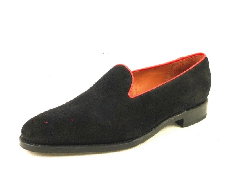 Men's loafers with a memory foam insoleLaurelhurst - MTO - Black Suede / Red Piping - TMG Last - Single Leather Sole