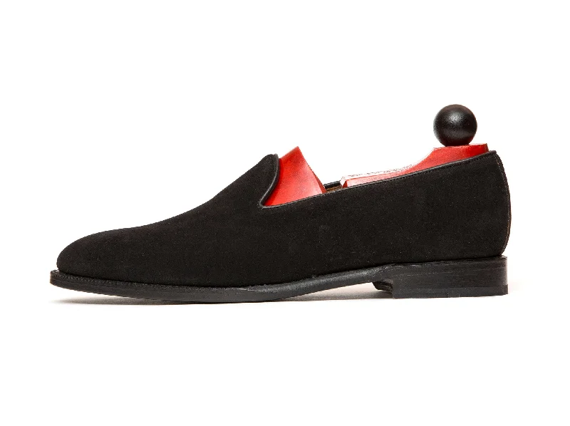 Men's loafers with a leather lacing systemLaurelhurst II - MTO - Black Suede - TMG Last - Single Leather Sole