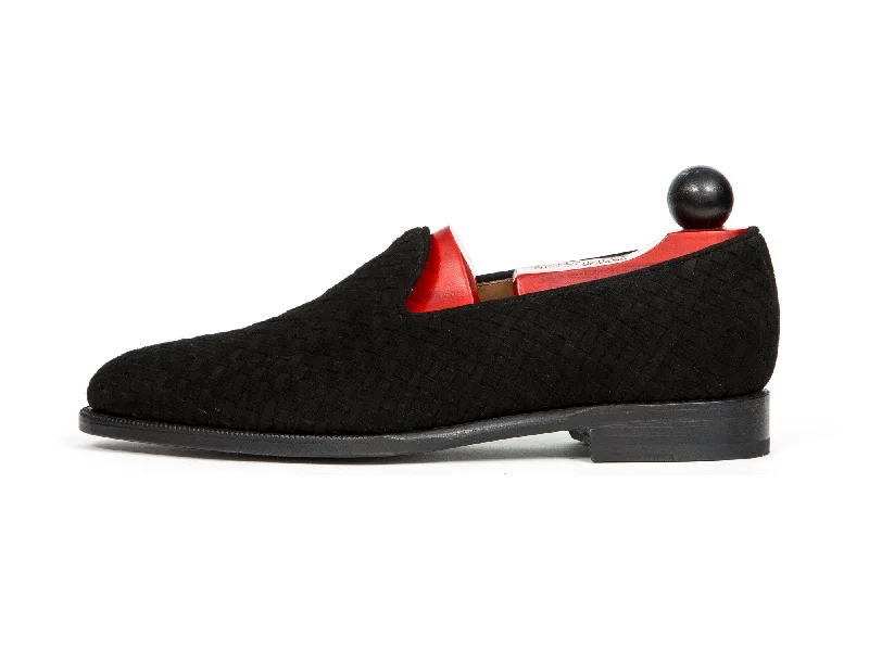 Men's loafers with a removable insole for cleaningLaurelhurst II - MTO - Braided Black Suede - TMG Last - Single Leather Sole