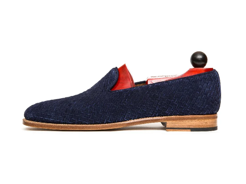 Men's loafers with a memory foam insoleLaurelhurst II - MTO - Braided Navy Suede - TMG Last - Natural Single Leather Sole