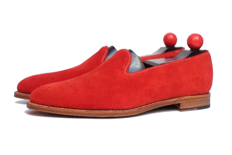 Men's loafers in a neutral color like black or brownLaurelhurst - MTO - Red Suede - TMG Last - Natural Sole