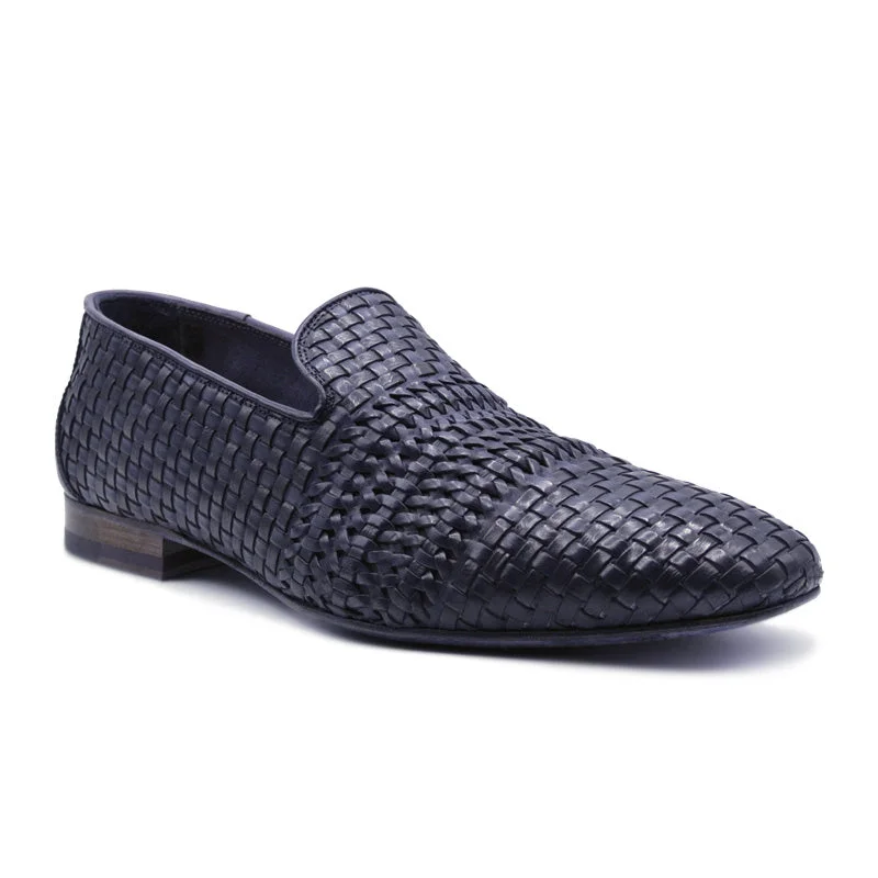 Men's loafers with a pointed toe for a stylish appearance19-229-GRY LUCE Italian Calfskin Woven Loafer, Denim-Grey