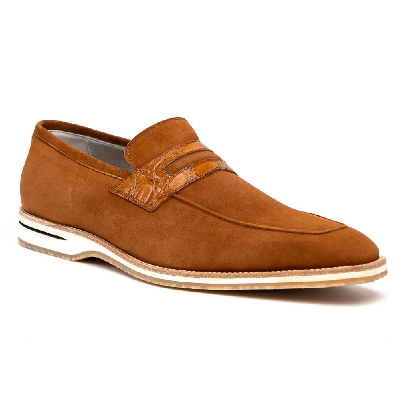 Men's loafers with a tassel front for a classic look11-020-CGN MEO 3 Sueded Goatskin Penny Loafer, Cognac