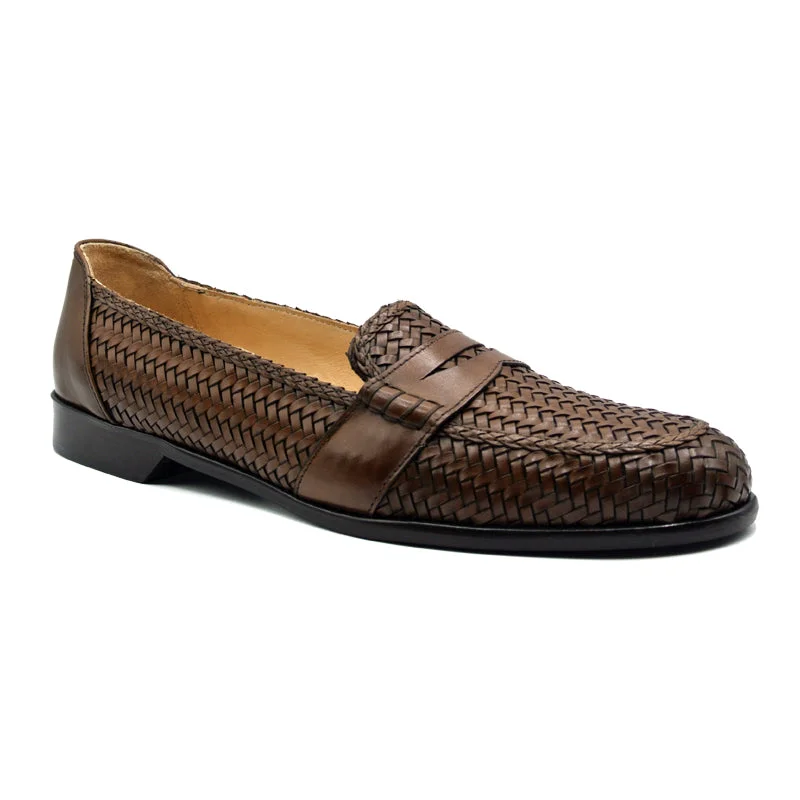 Men's loafers with a low - heeled design15-585-CGN NICOLA Italian Calfskin Basketweave, Cognac