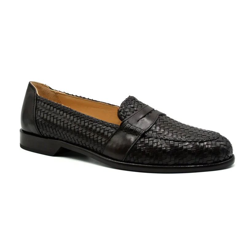 Men's loafers in a neutral color like black or brown15-585-BRN NICOLA Italian Calfskin Basketweave, Dark  Brown