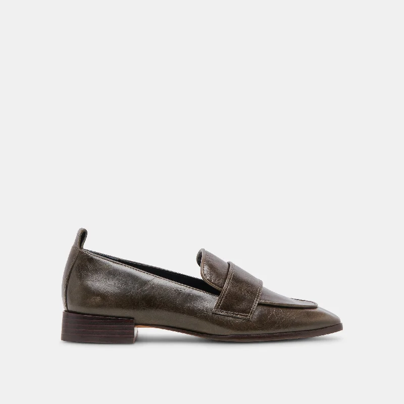 Men's leather loafers with a penny slotNYGEL LOAFERS DARK OLIVE LEATHER