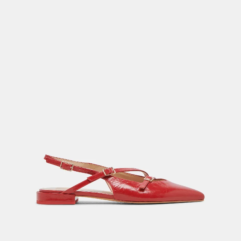 Men's loafers with a leather lining for comfortPAMLA WIDE FLATS RED CRINKLE PATENT