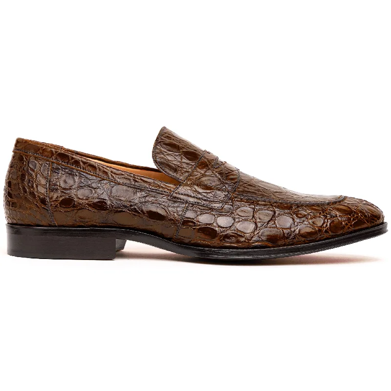 Men's loafers with a decorative buckle11-201-CGM ROMA Crocodile Penny Loafer, Cognac