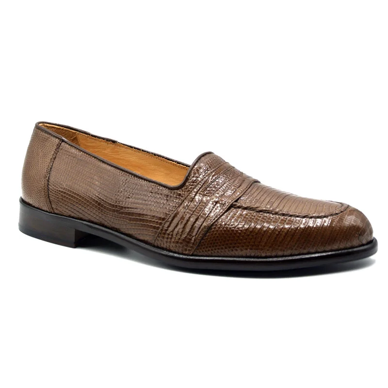 Men's loafers with a leather lacing system14-202-CGN ROSSI Teju Lizard Penny Loafer, Cognac