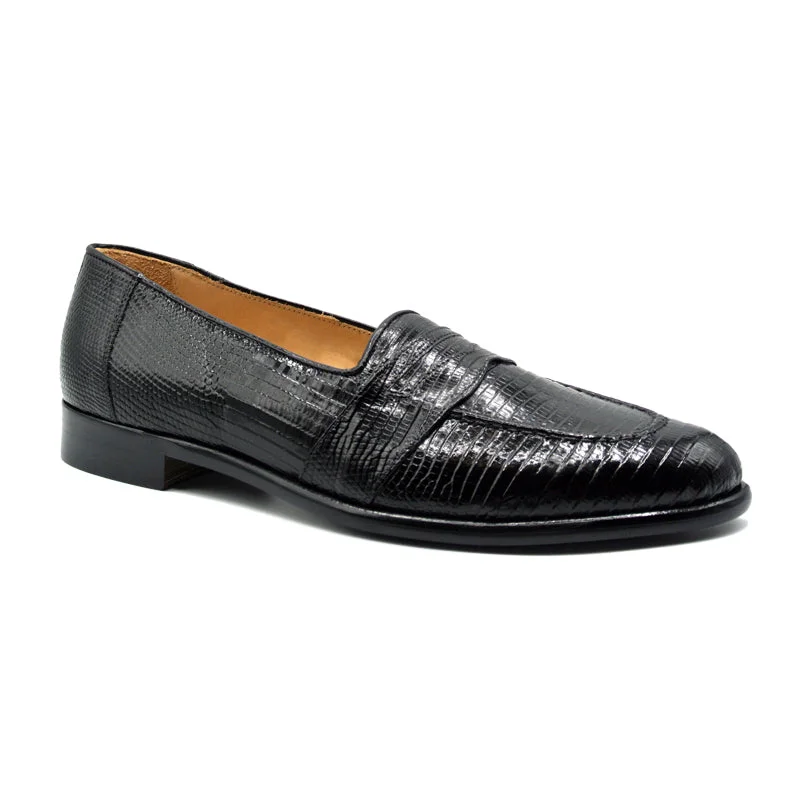 Men's loafers with a smooth leather finish14-202-BLK ROSSI Teju Lizard Penny Loafer, Black