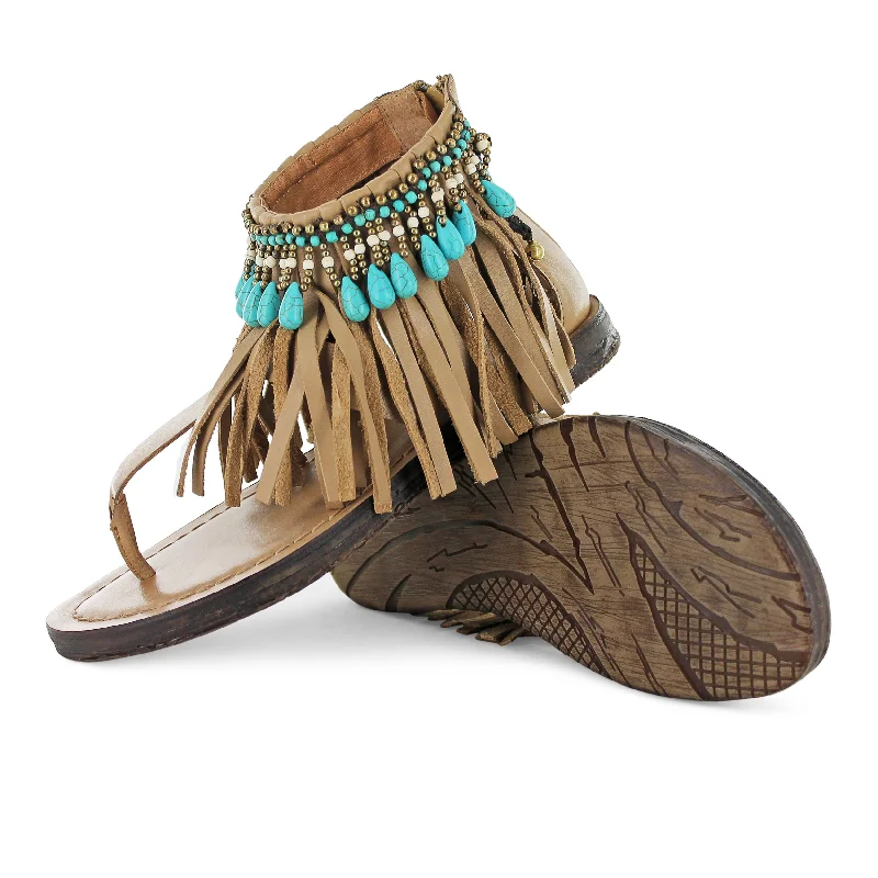 Men's sandals with a rubber sole for tractionT0209 - Camel Fringe