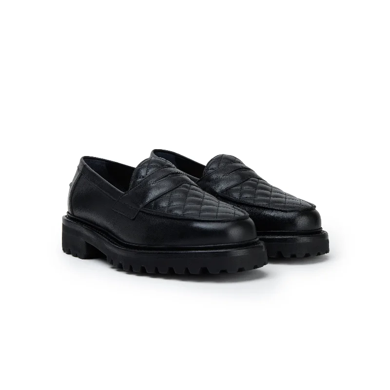 Men's loafers with a moc - toe designThe Ellis Penny Loafer, Caviar Quilt, Vibram 1757 Lug Sole