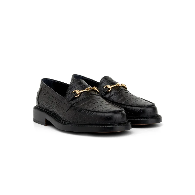 Men's loafers with a stretchy side panel for a better fitThe Mason Horse Bit Loafer, Onyx Croc